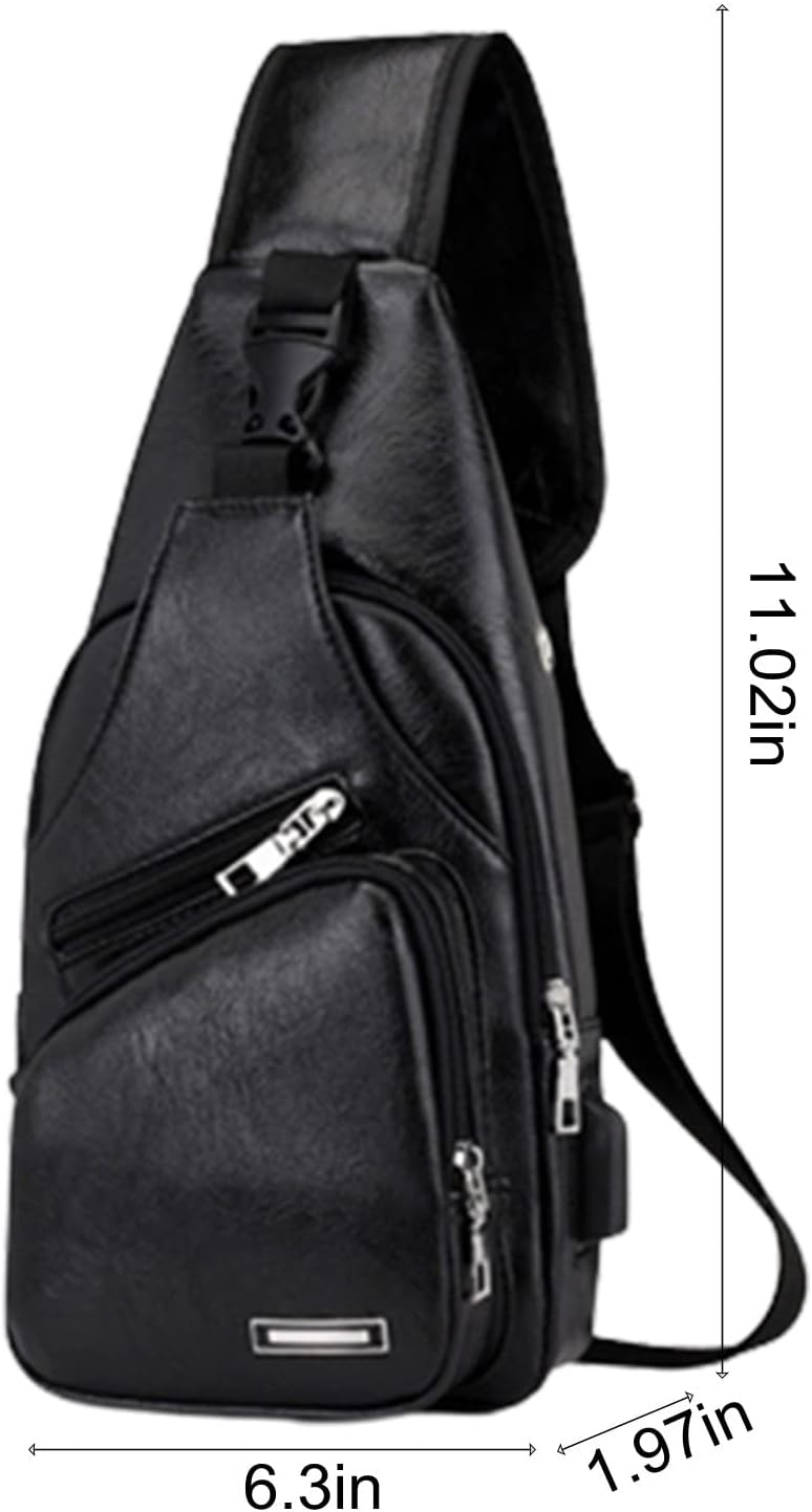 Waterproof Leather Sling Backpack with USB Port a7