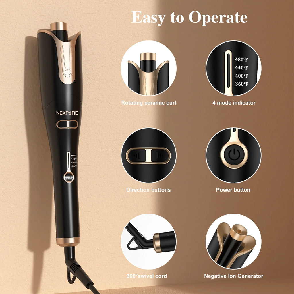 Curling Iron with Rotating Barrel and 4 Heat Settings a7k