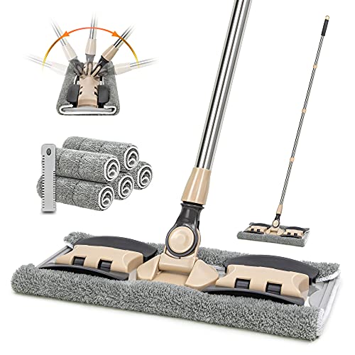 Microfiber Hardwood Floor Mop with 5 Reusable Washable Pads, Wet or Dry Cleaning a7k
