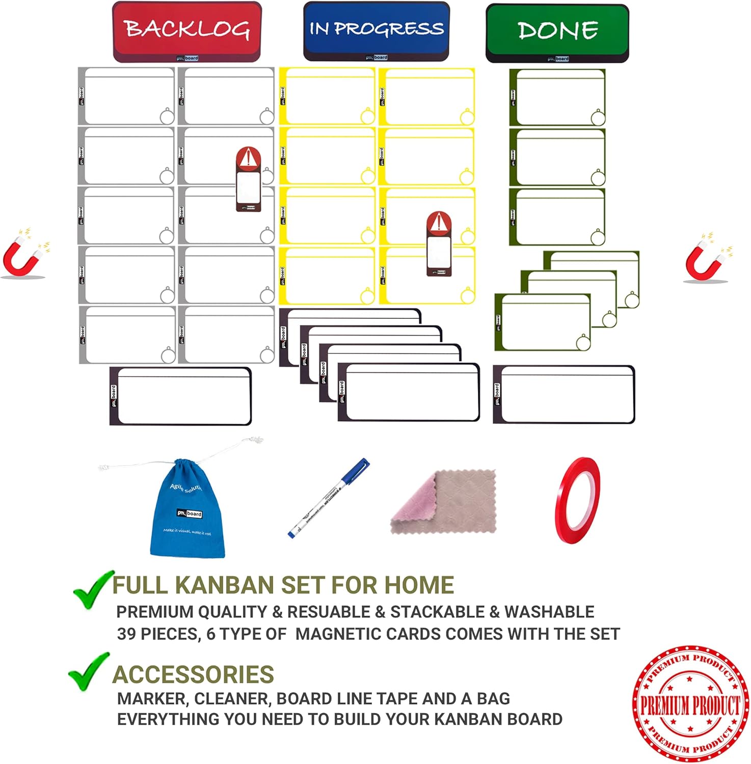 Home Kanban Board Set with Magnets, 39 Pieces Agile Kit V886128