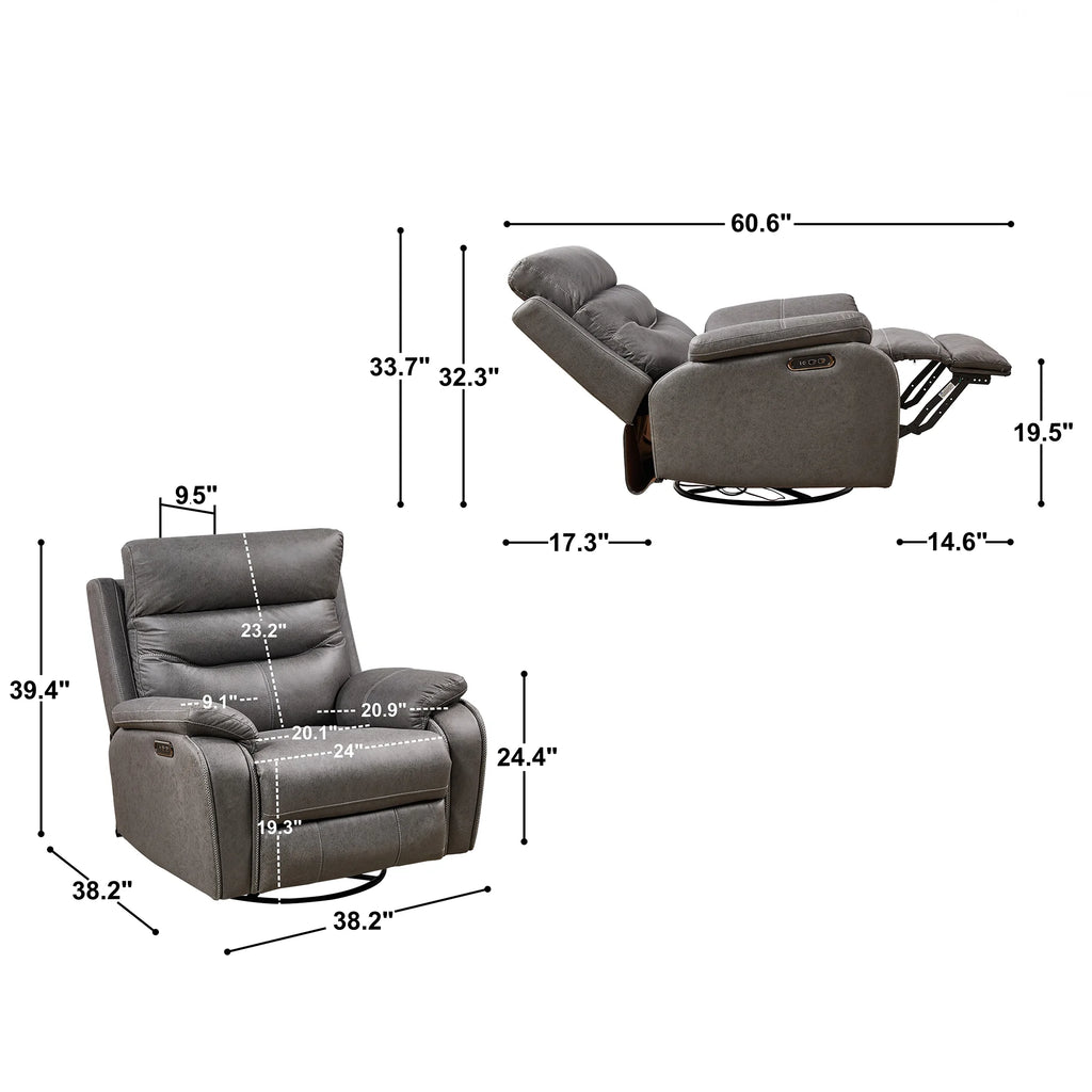 OKIN Power Recliner Chair, Rocking Swivel Single Sofa, Gray R347