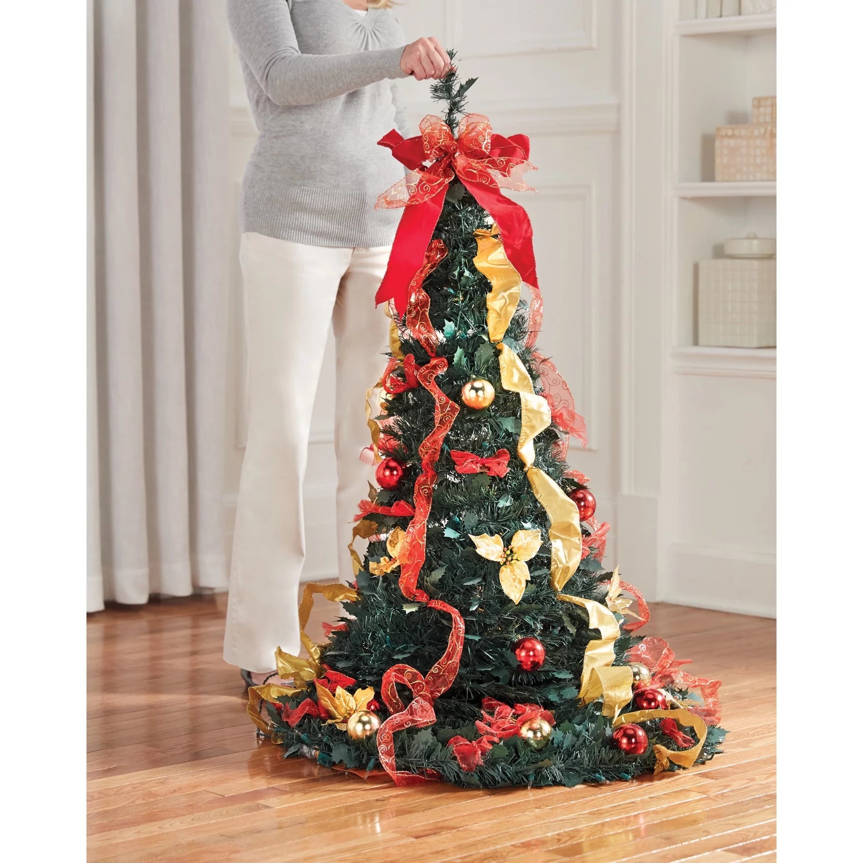 Brylanehome Pre-Lit 6-Foot Pop-Up Christmas Tree, Red White F5135