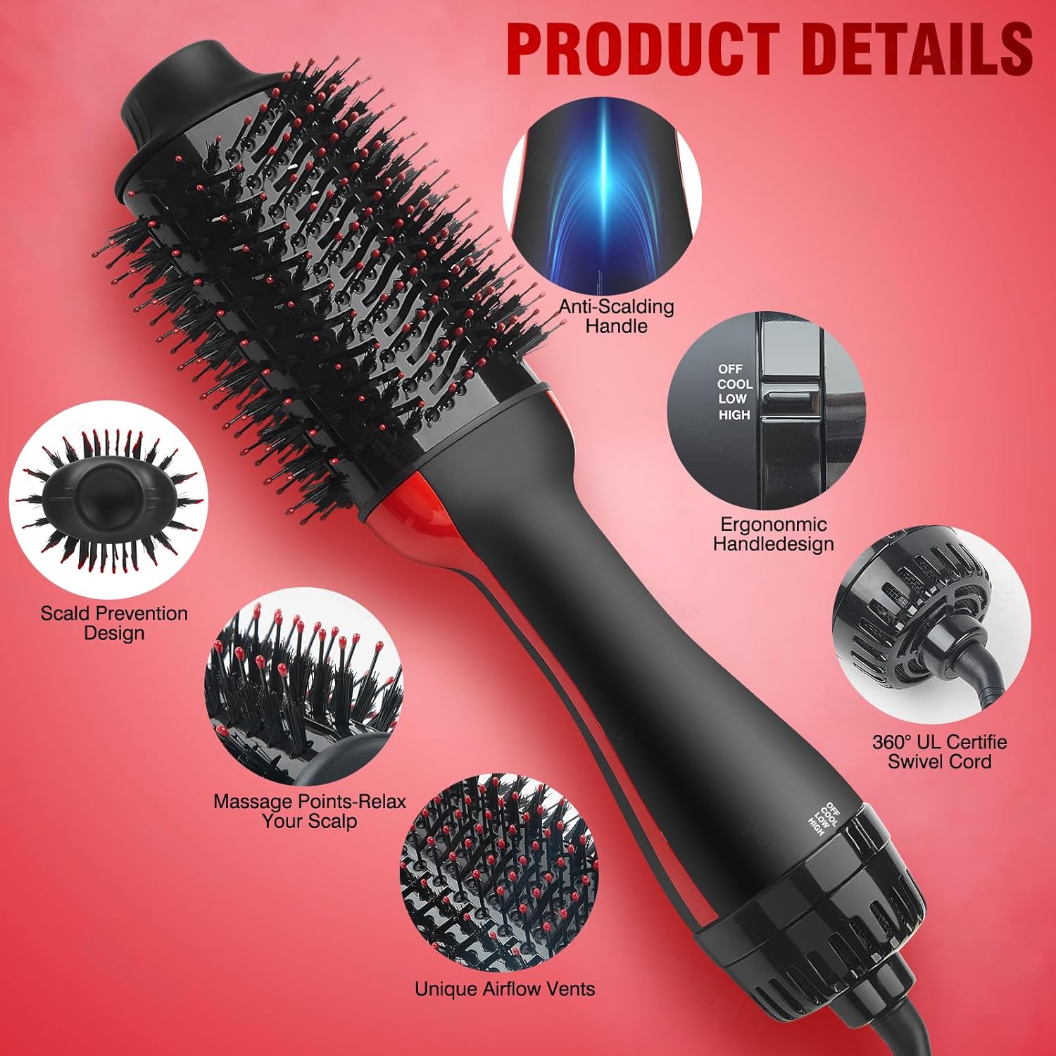 Hot Air Brush 4 in 1 Styling Tool with Ceramic Oval Barrel for All Hair Types A239407
