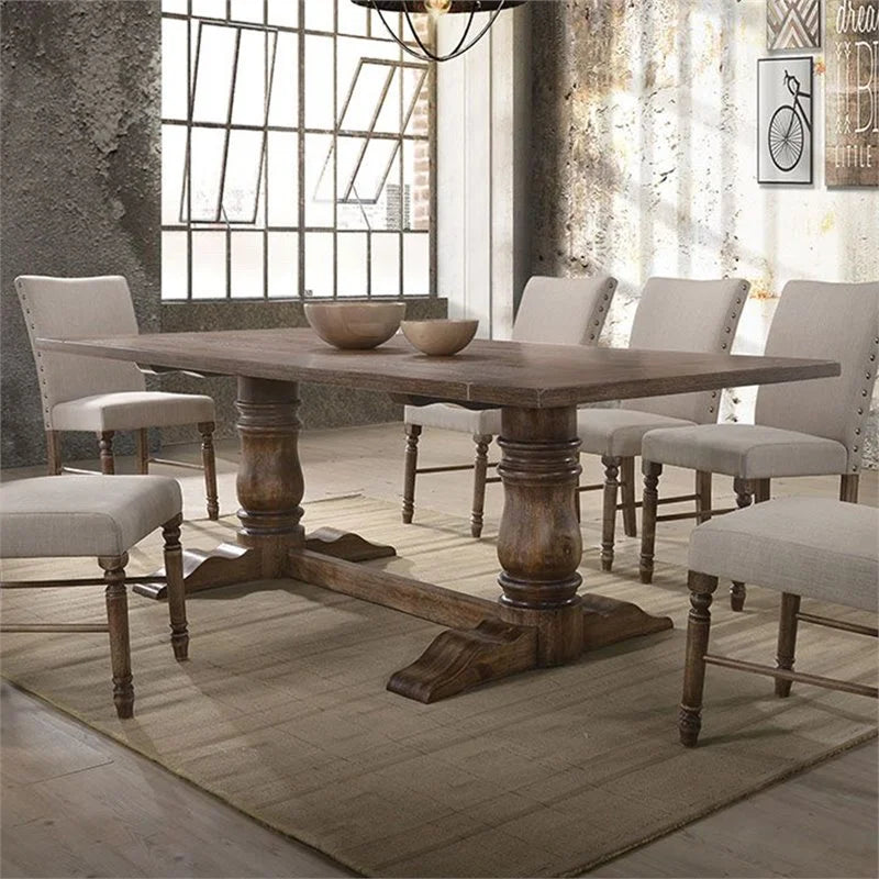 Acme Leventis Pedestal Dining Table in Weathered Oak X1097