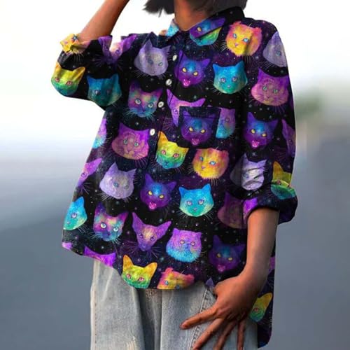 Women Button Down Shirts Oversized Long Sleeve Blouse with Pocket U115557