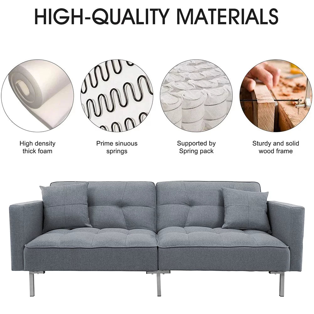 Gray Futon Sofa Bed with 2 Pillows and Metal Legs J375995