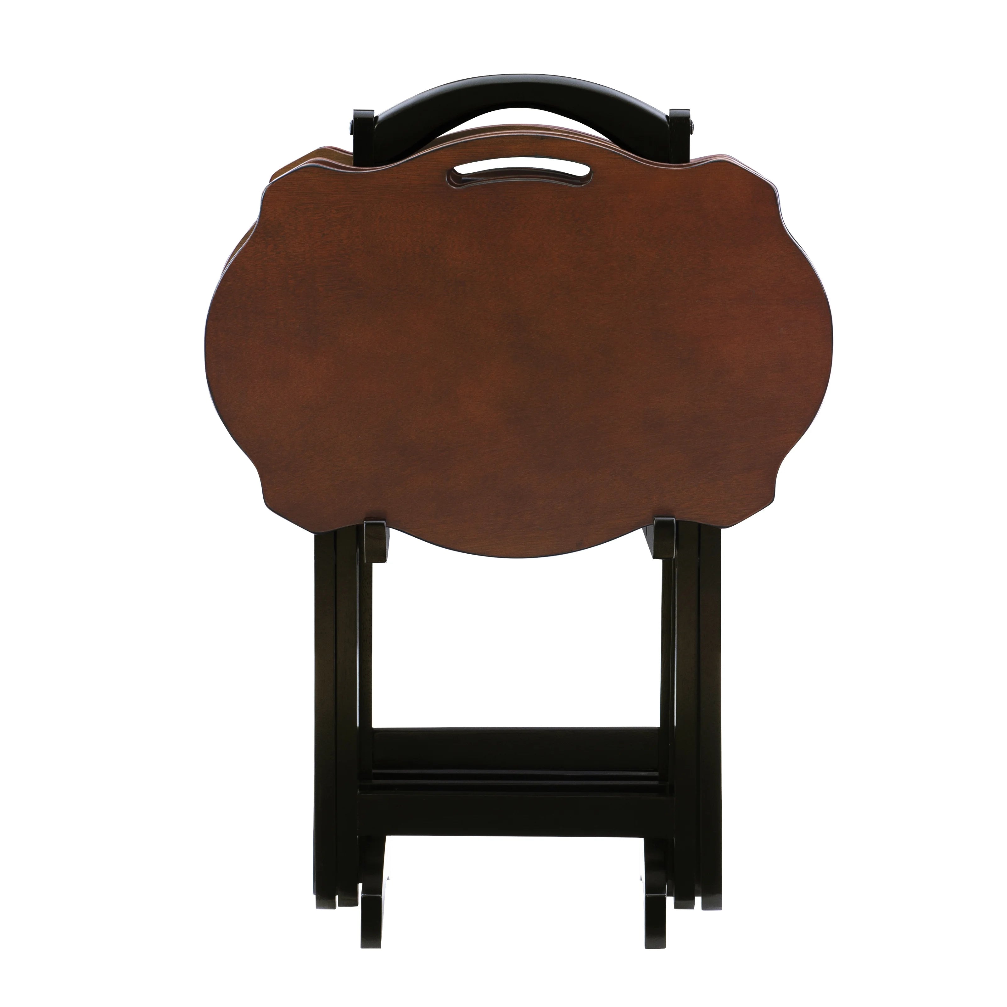 Powell Serpentine 5-Piece Folding Side Table TV Tray Set with Stand, Hazelnut/Black H30120
