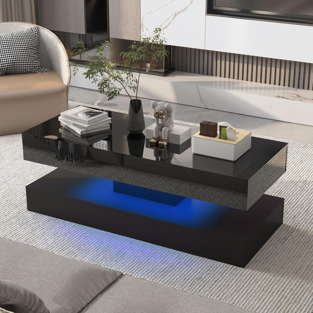 LED Coffee Table with 2 Storage Drawers, App Control k7m