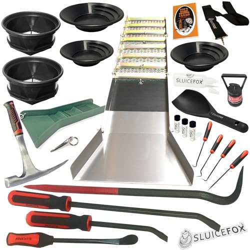 Complete Gold Mining Kit with 50 inch Folding Sluice Box and Rock Pick Hammer A1980