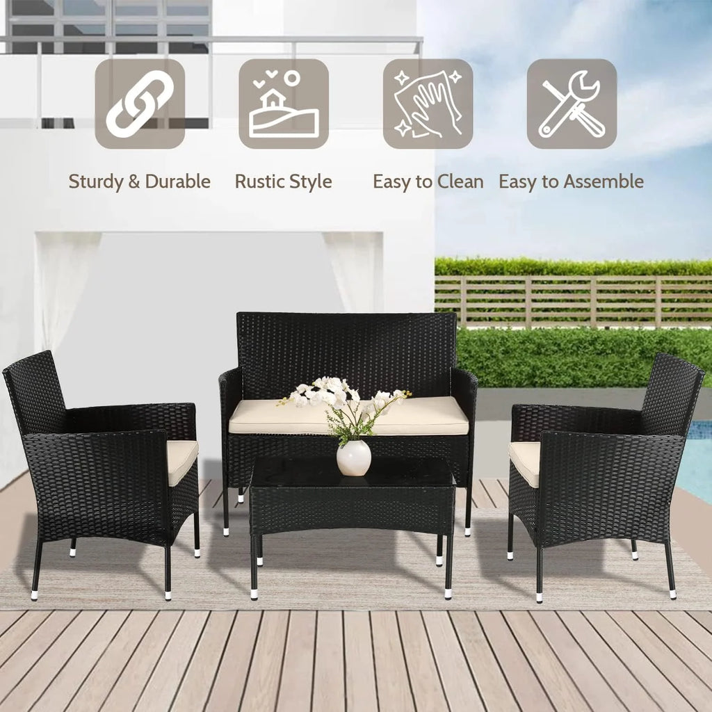 Outdoor Rattan Patio Furniture Set 4 Pieces Wicker Sofa F738