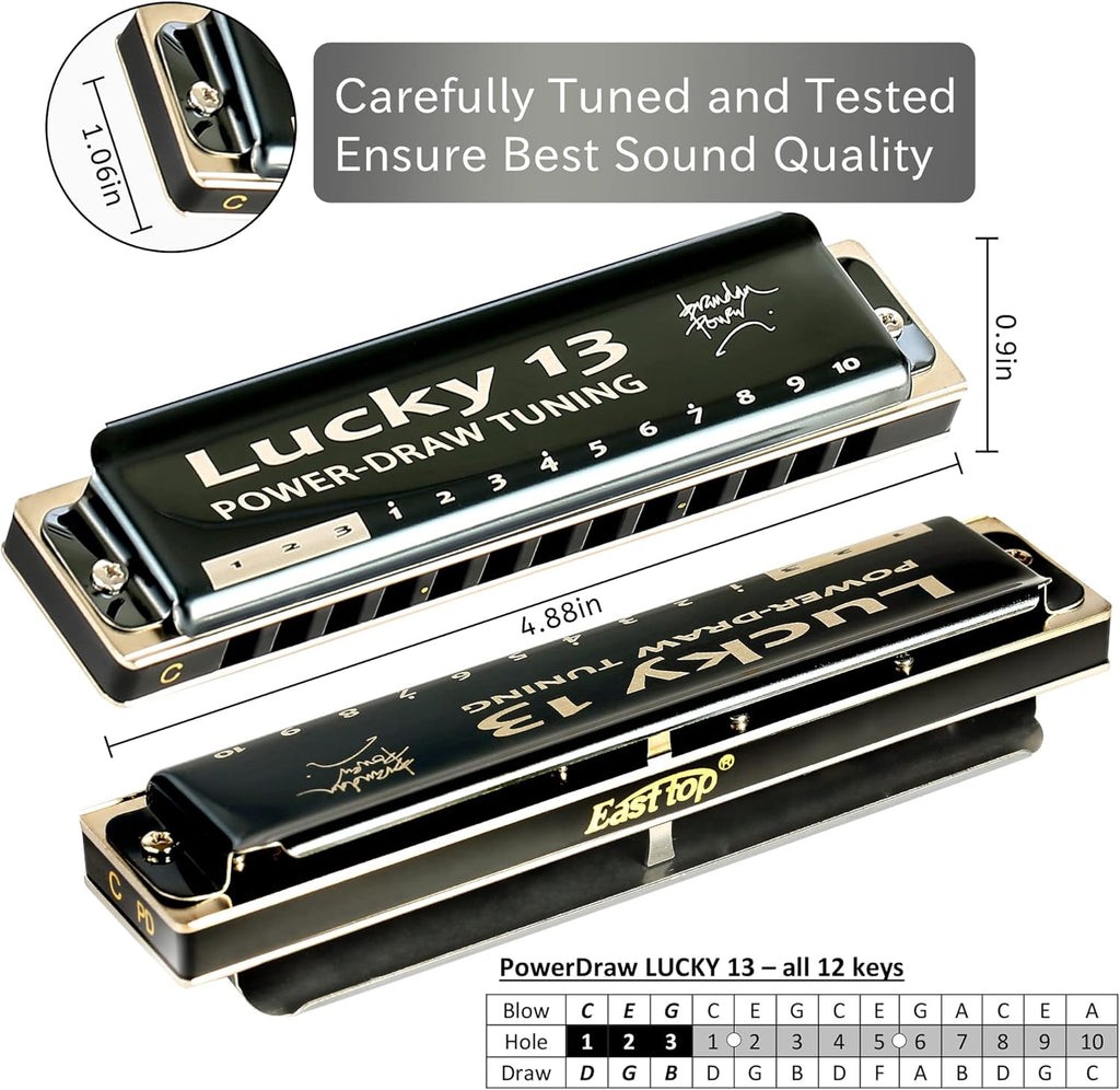 East top Lucky 13 Bass Plus Blues Harmonica 13 Holes Diatonic C Key J803