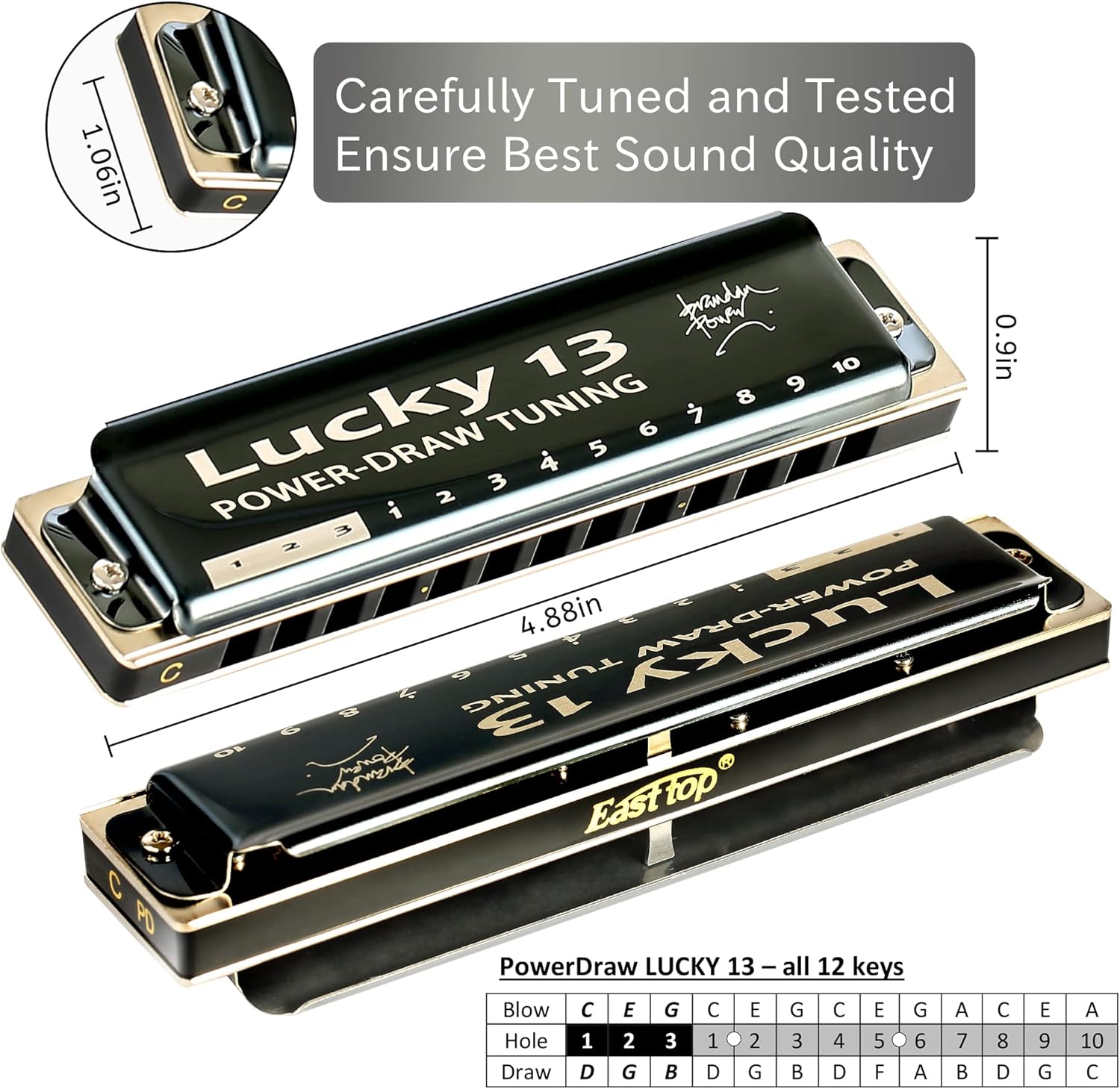 East top Lucky 13 Bass Plus Blues Harmonica 13 Holes Diatonic C Key J803
