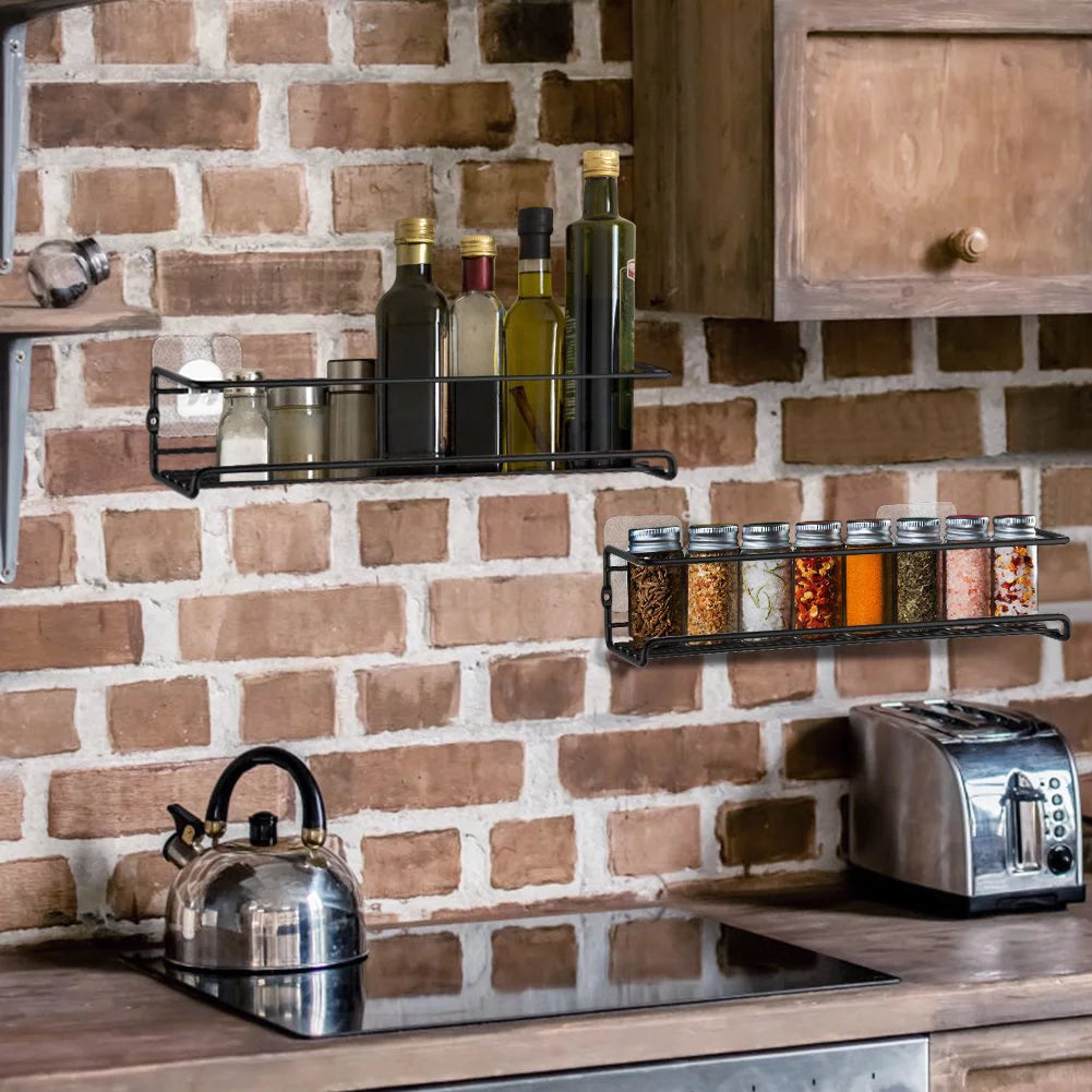 4 Tier Punch-free Hanging Spice Rack Organizer for Kitchen Cabinet, Metal Black I1321