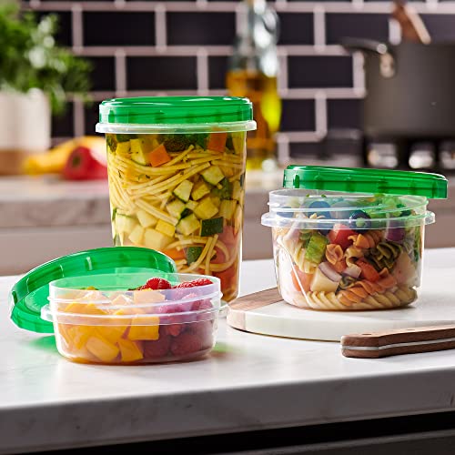 PLASTICPRO 6 Pack Twist Cap Food Storage Containers with Green Screw on Lid, 16 oz, Microwave and Freezer Safe X815194