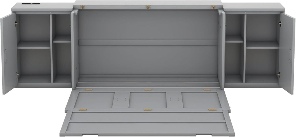 Queen Murphy Bed with Shelves, Cabinets and USB Ports B38632