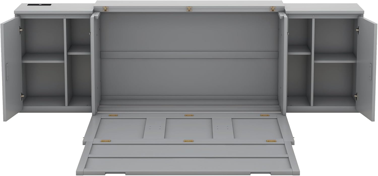 Queen Murphy Bed with Shelves, Cabinets and USB Ports B38632