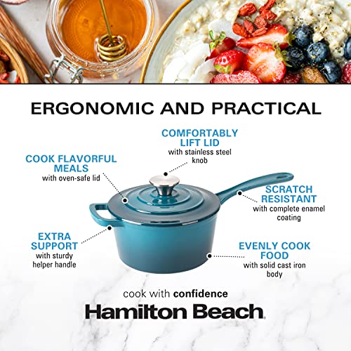 Hamilton Beach Enameled Cast Iron Sauce Pan 2-Quart Red T72002
