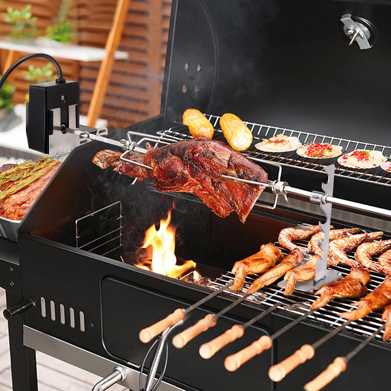 Dreyoo Universal Rotisserie Grill Kit with 120V Motor, 28'' Spit Rod L814159