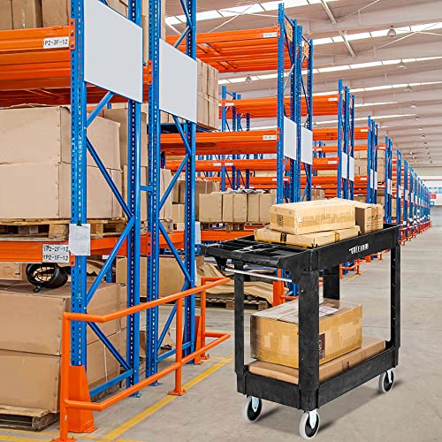 Plastic Utility Cart with Deep Shelves, 550lbs Capacity, Rolling 2-Tier Organizer a7k