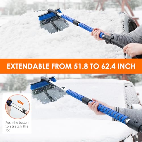 AstroAI 47.2" Extendable Ice Scraper and Snow Brush for Car Windshield with Foam Grip E491004
