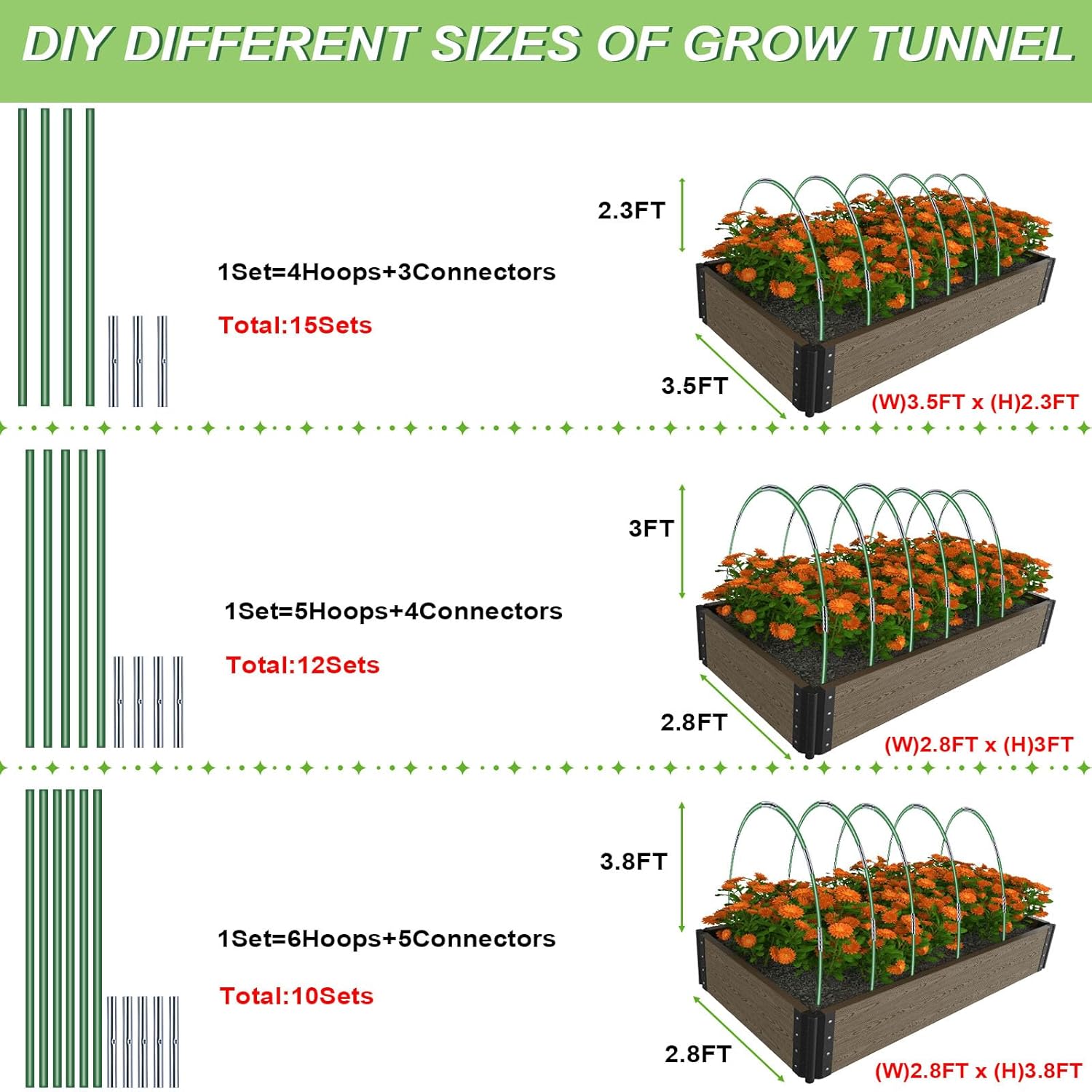 Garden Hoops Grow Tunnel 8FT Greenhouse Hoops for Raised Beds a7