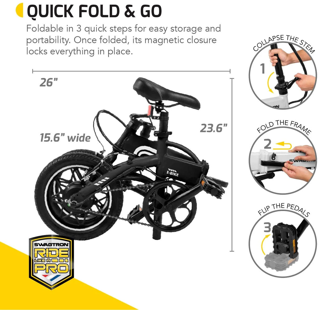 Swagtron Swagcycle EB5 Pro Plus Folding Electric Bike with Pedals K512120
