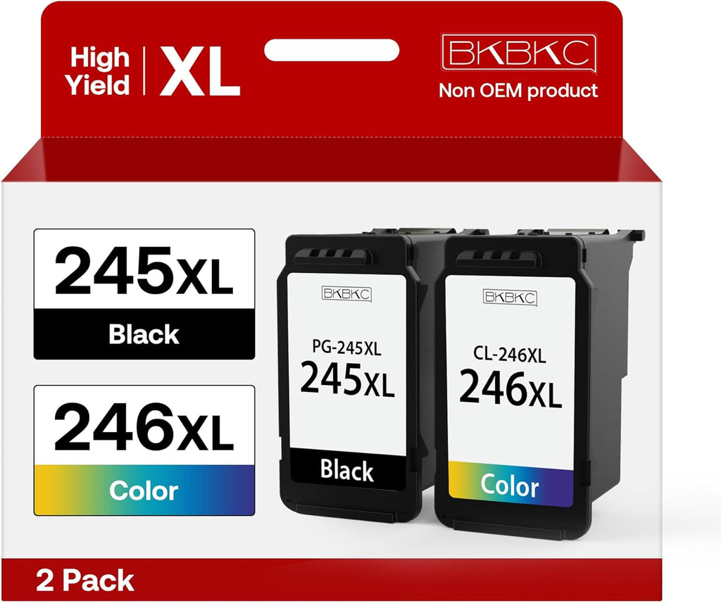 245XL 246XL Ink Cartridges Combo Pack for Canon Ink 245 and 246 Remanufactured for Canon PG-245XL CL-246XL for Canon Pixma MX492 TR4520 MG2522 TS3322 MG2500 TR4520 Printer (1Black, Tri-Color)