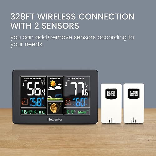 Newentor Weather Station Wireless Indoor Outdoor with 2 Remote Sensors, Black J94148
