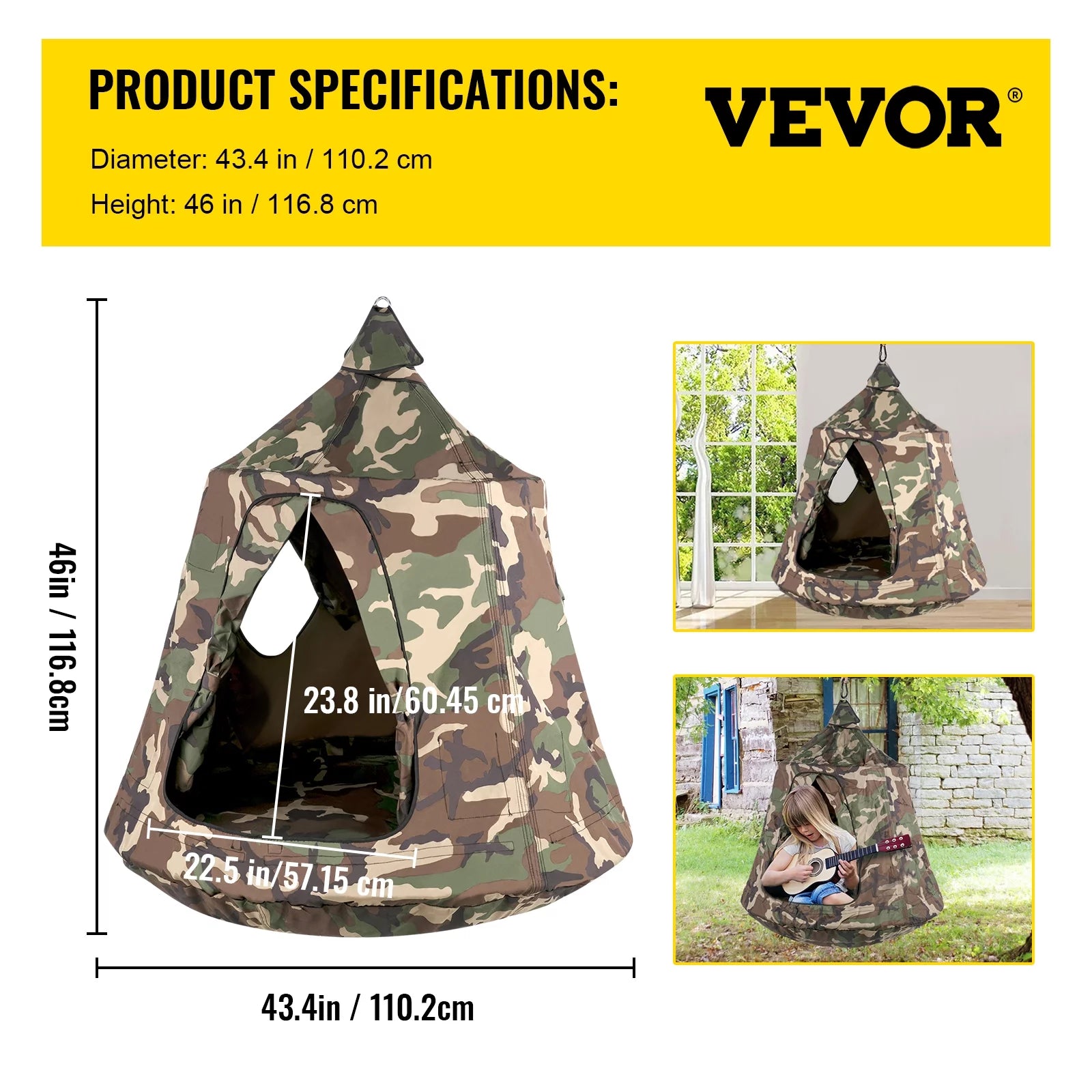 VEVORbrand Hanging Tree Tent, Max 440 lbs, with LED Rainbow Lights, Indoor Outdoor O111082