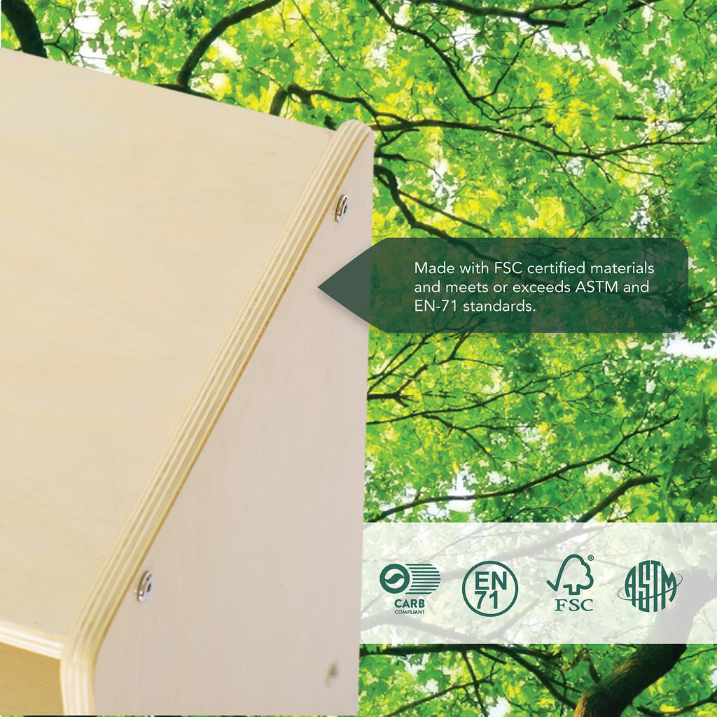Guidecraft EdQ Essentials Book and Bin Browser Natural with 6 Fabric Storage Bins V6105