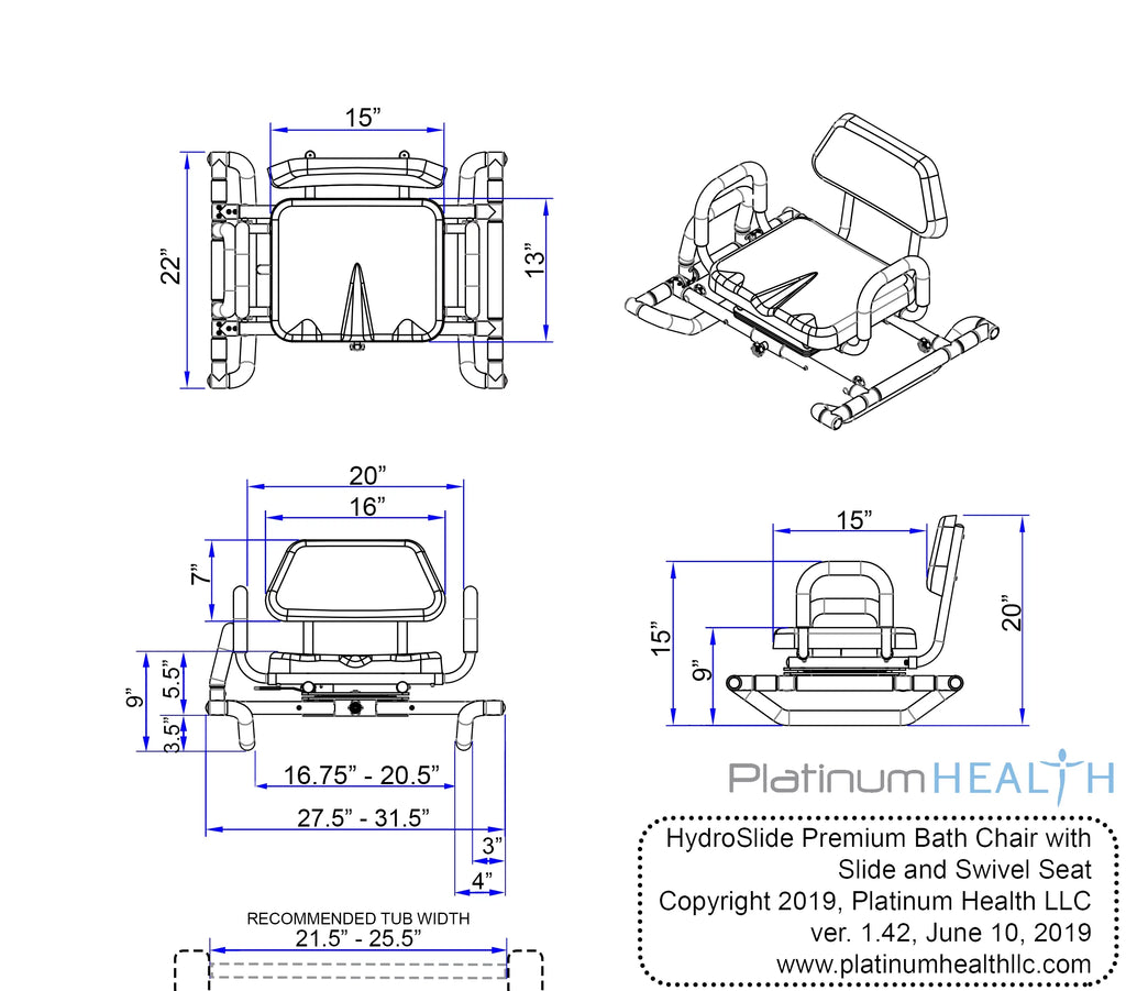 Platinum Health HydroSlide Bath and Shower Chair with Padded Swivel Seat J252442