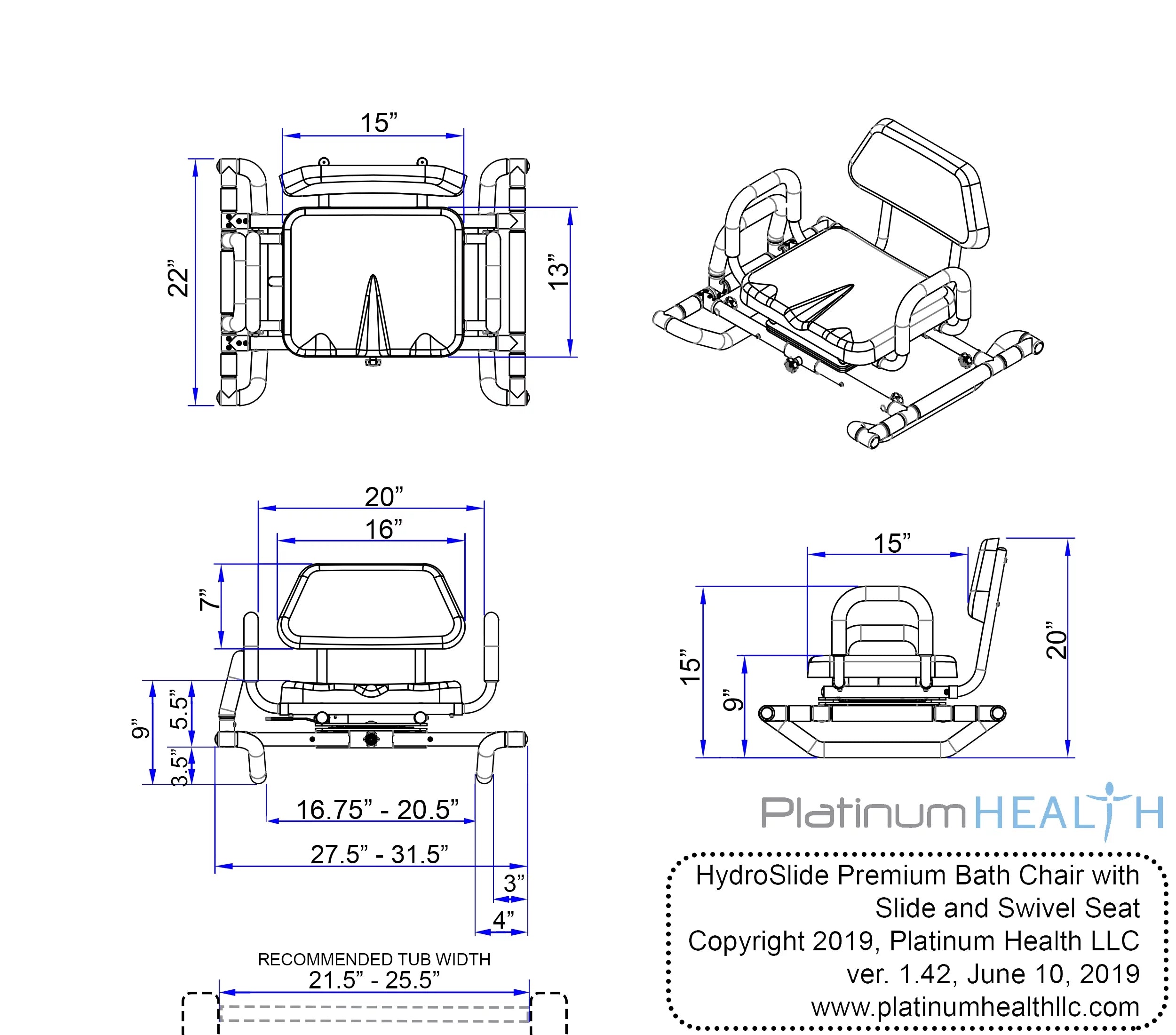 Platinum Health HydroSlide Bath and Shower Chair with Padded Swivel Seat J252442