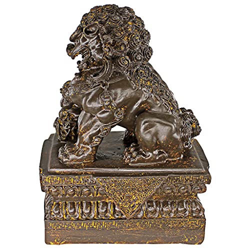 Chinese Guardian Lion Foo Dog Statues Set of Two 9 Inch Bronze Finish k7