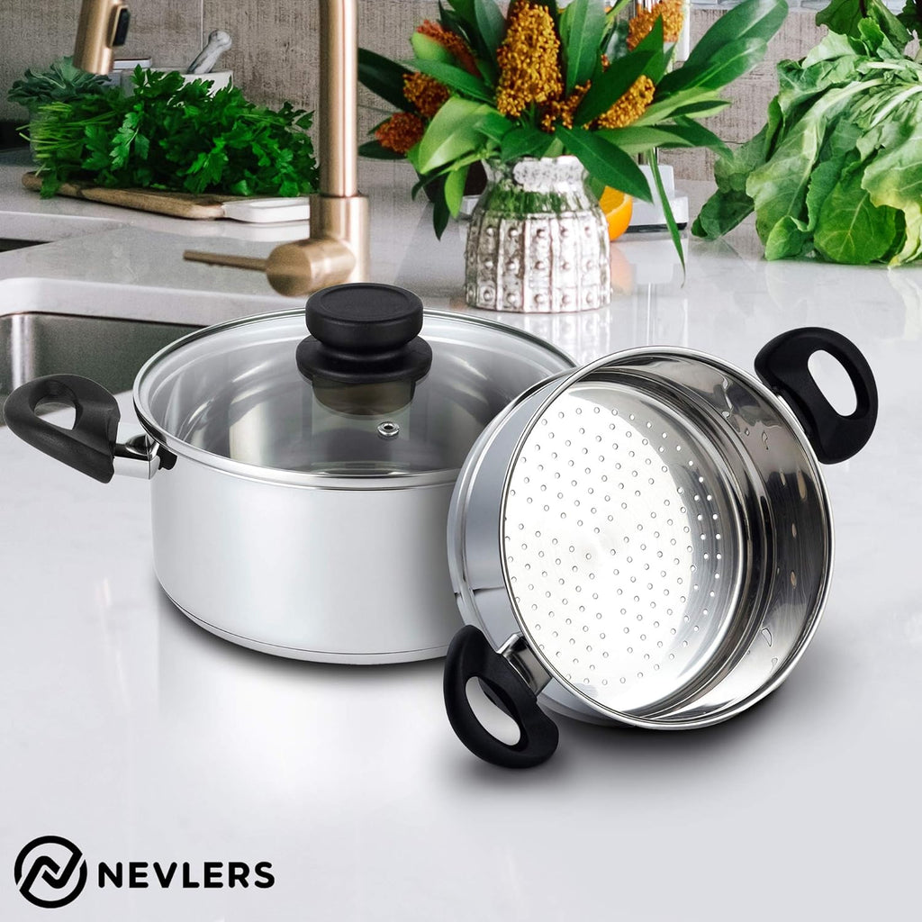 Nevlers Stainless Steel 3 Quart Steamer Pot with 2 Quart Insert and Vented Lid C57616