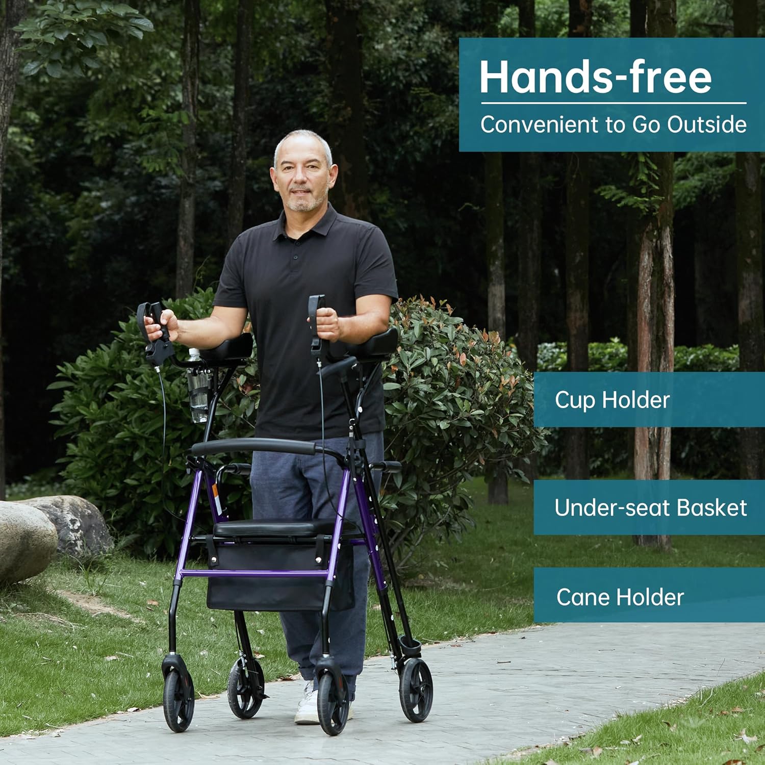 Upright Walker with Padded Seat and Backrest, Compact Folding Frame for Seniors k7p