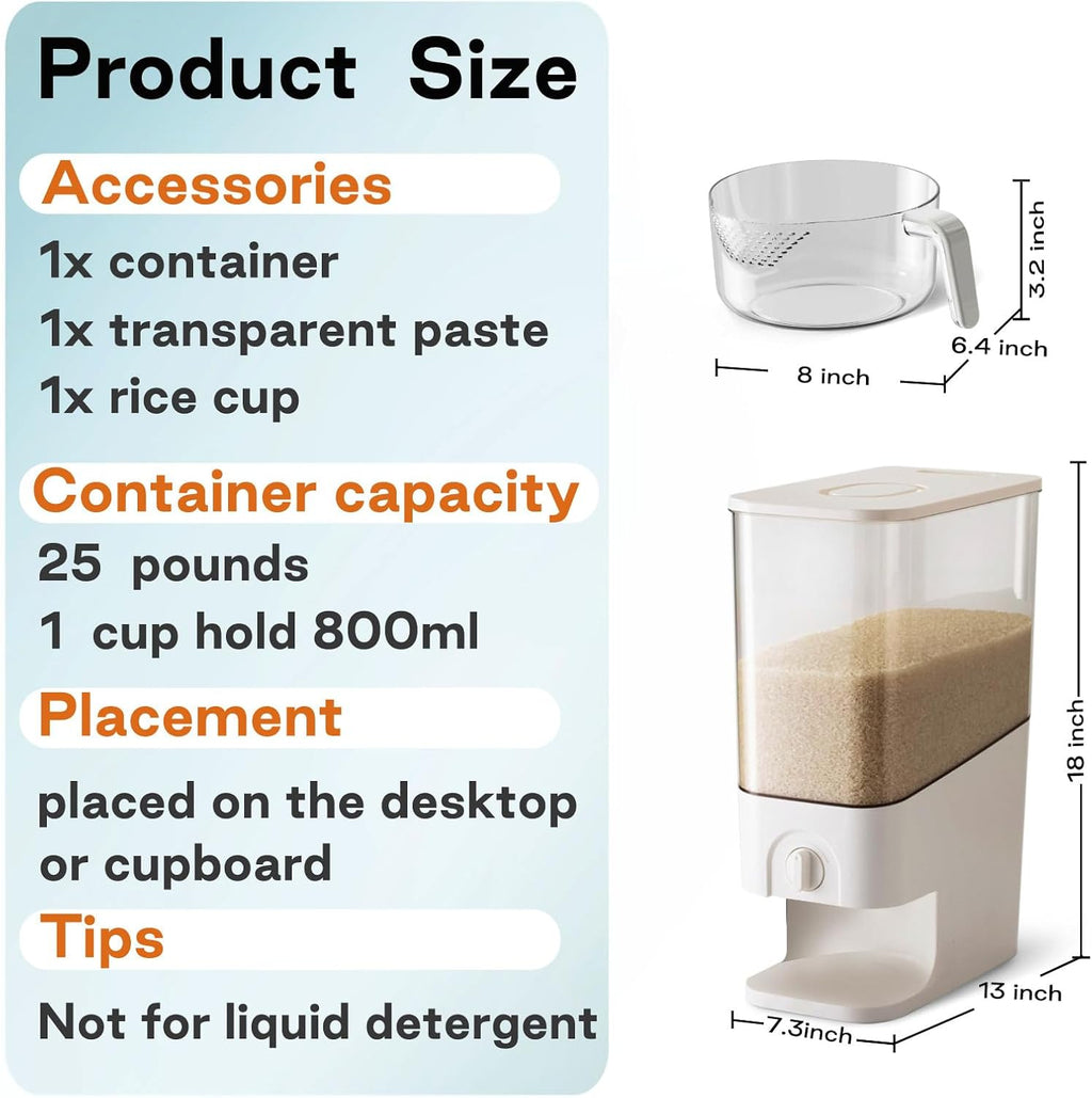 10L Rice Dispenser with Measuring Cup, Grain Storage Container H82067