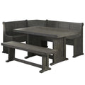 Sunny Dining Nook Table Set in Gray Wood with Kitchen Corner Storage Bench