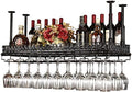 Wine Racks Adjustable Metal Ceiling-Type Wine Holder,Wall Mounted Wine Bottle Holder Hanging Wine Glass Racks,let Stemware Racks,Vintage Home Decor Racks,Bronze,80x35cm The New Fashionable