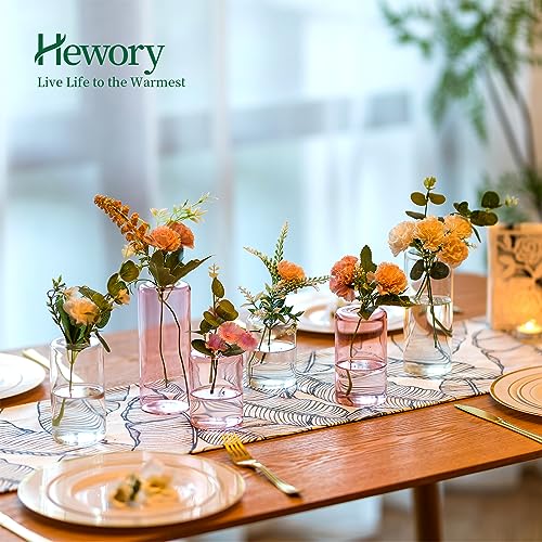 Hewory 12pcs Pink Glass Bud Vases for Centerpieces Z347921