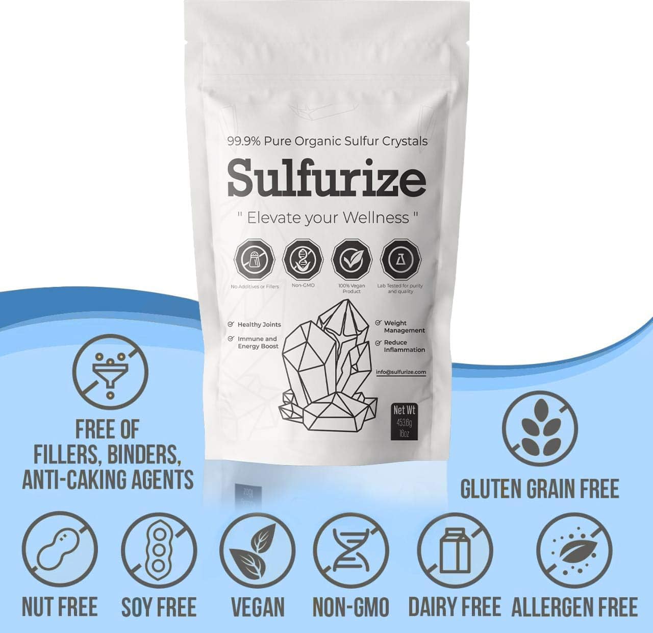 Organic Sulfur Crystals 99.9% Pure MSM Supplement 1 LBS k7
