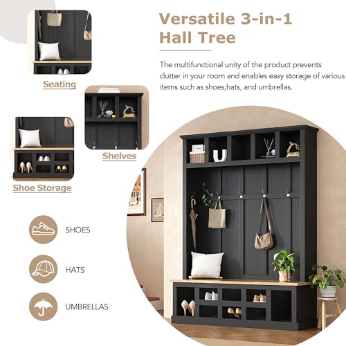 Hall Tree with Coat Rack, Cushion and Shoe Storage Bench, White F457183