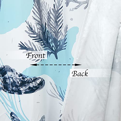 Coastal Nautical Curtains Blue White Beach Sea Starfish Seashell Light Blocking Window Drapes 2 Panels 52x96 V37799