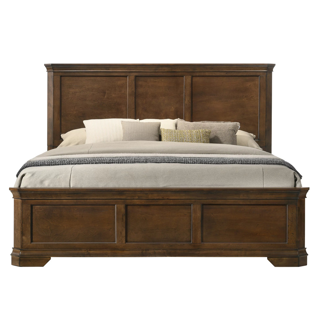 Roundhill Furniture Maderne Wood Panel Bed, Queen, Antique Walnut R3278