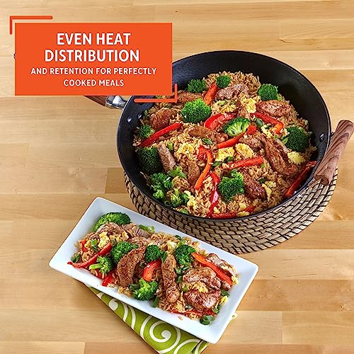 IMUSA USA Light Cast Iron Wok with Wood Handles 14-Inch N953