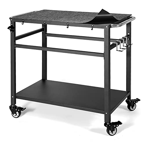 Outdoor Grill Table with Storage for Patio,Double-Shelf Movable Kitchen Cart Island Table on Wheels with Grill Mats,20" x 32" Multi-Functional Heavy Duty Kitchen BBQ Food Prep Table for Grill…