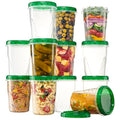 PLASTICPRO 6 Pack Twist Cap Food Storage Containers with Green Screw on Lid- 16 oz Reusable Meal Prep Containers - Freezer and Microwave Safe Green Plastic Food Storage