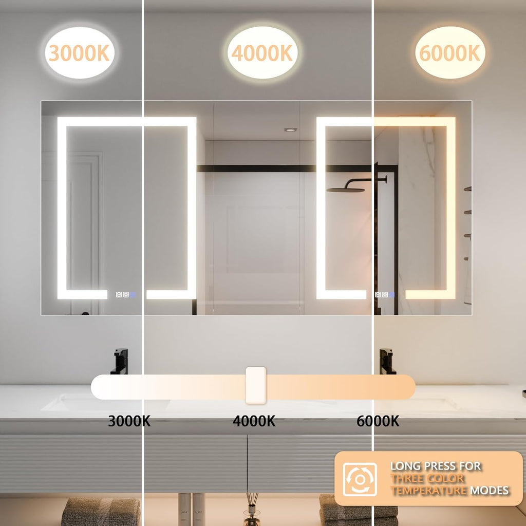 LED Lighted Bathroom Medicine Cabinet with Mirror, 60 x 30 Inch, Defog, Dimming k7p