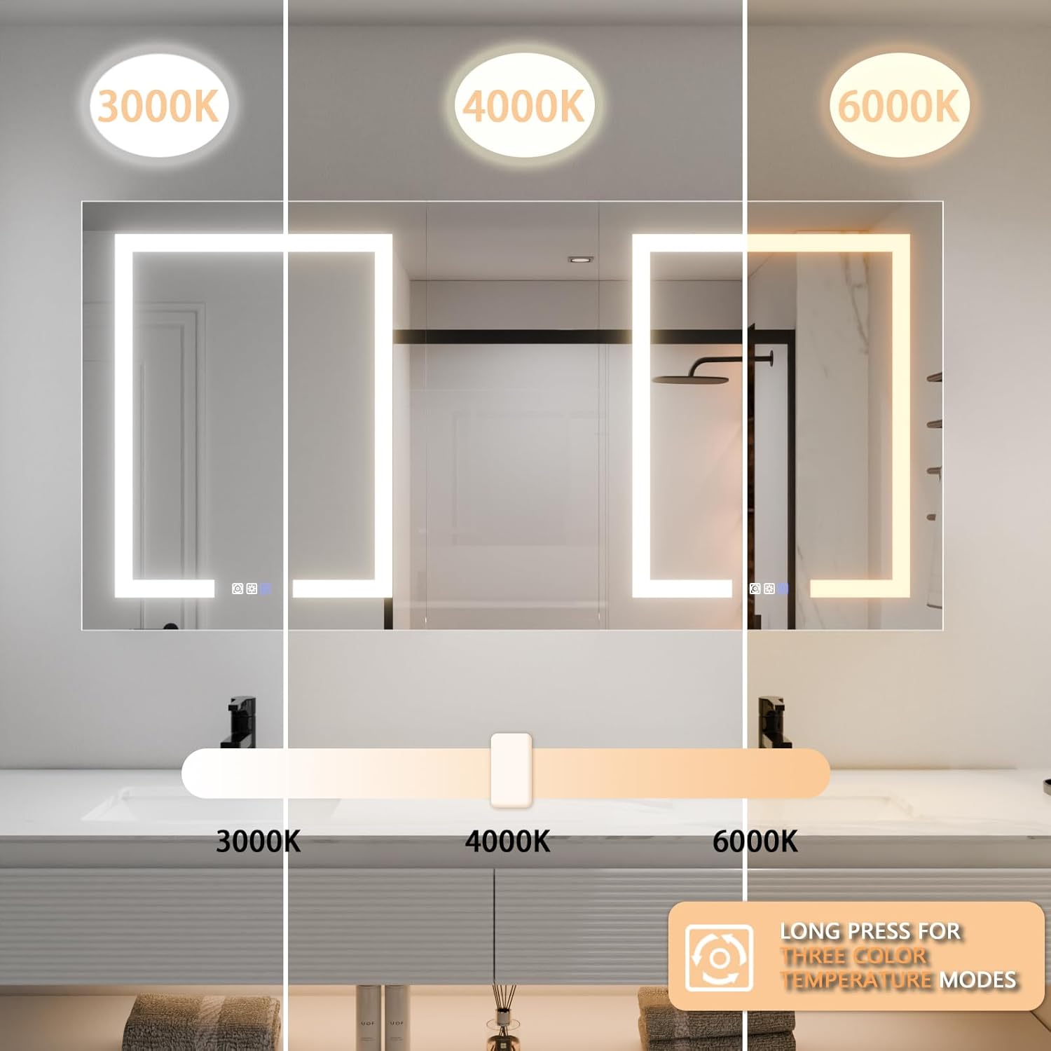 LED Lighted Bathroom Medicine Cabinet with Mirror, 60 x 30 Inch, Defog, Dimming k7p