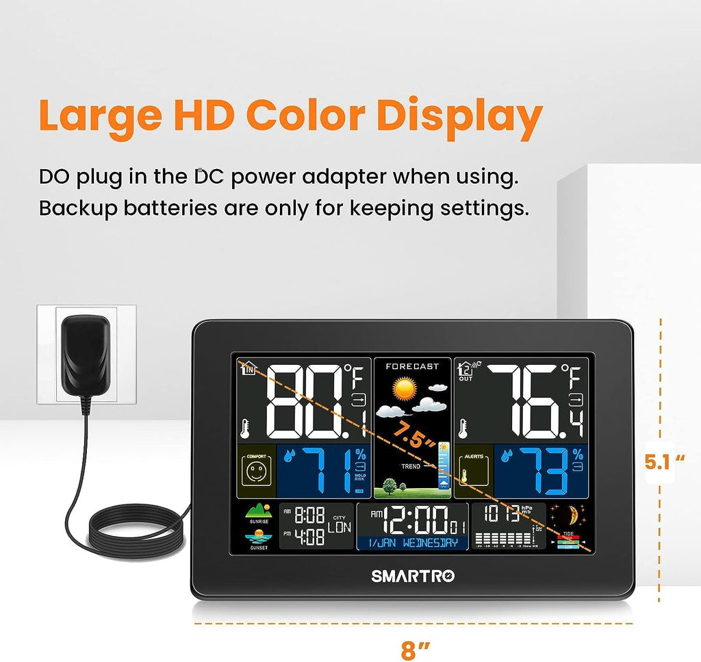 SMARTRO Weather Station Wireless Indoor Outdoor Thermometer with Large Color Display B5070