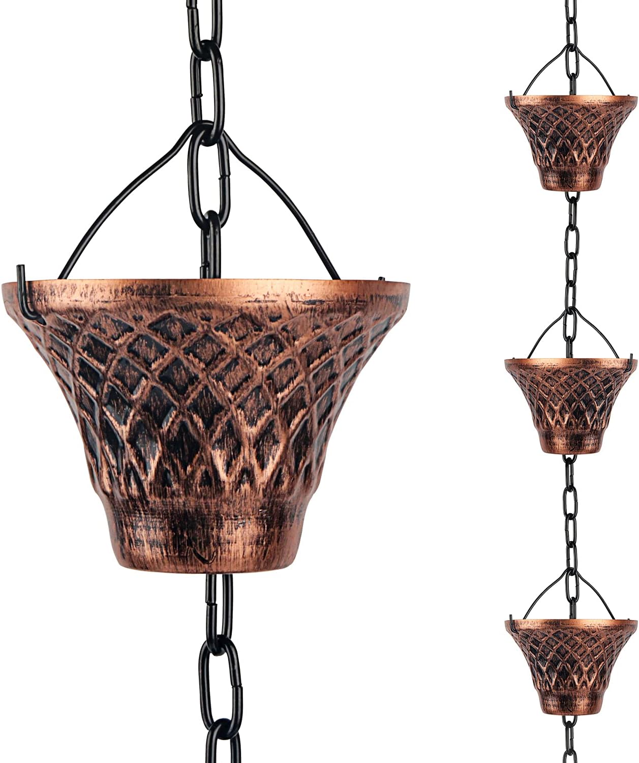 Rain Chains for Downspouts Copper Rain Catcher Substitution Decorative Garden Rainwater Diverter Outdoor Home Decor 8 1/2 Feet Long